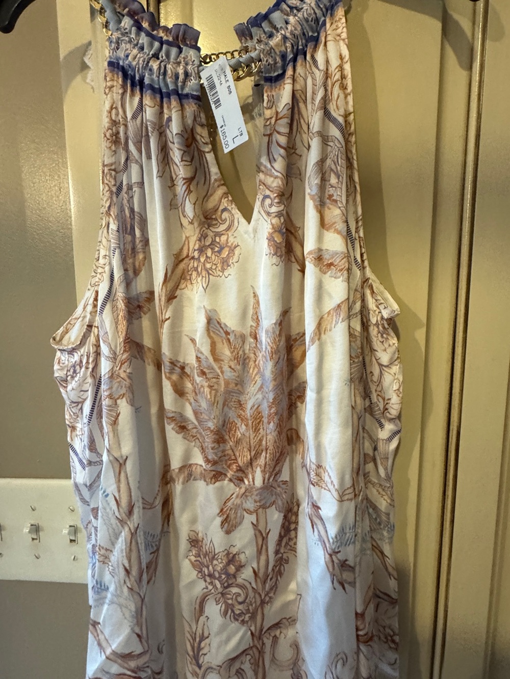 Hale Bob Cream Halter Camisole with Brown Botanical Print